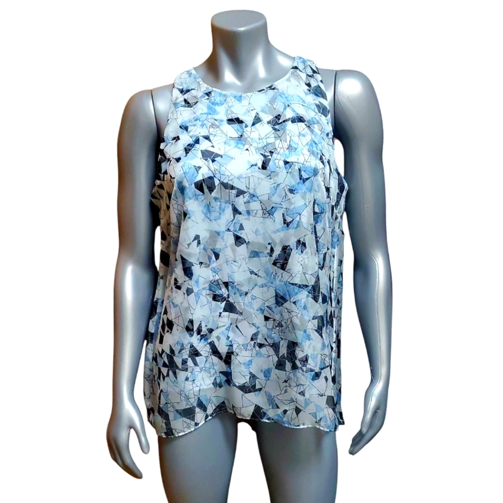 Women's Vince Camuto Geometric Blue Flowy Top Blue/White Size M